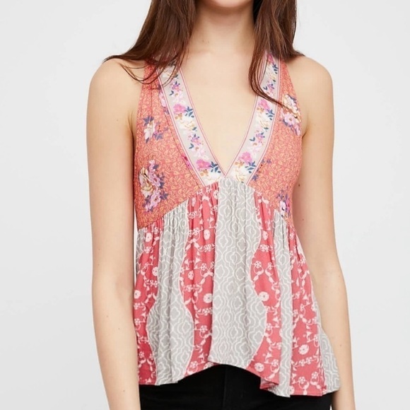 Free People floral patterned tank with back cutout - Picture 2 of 7
